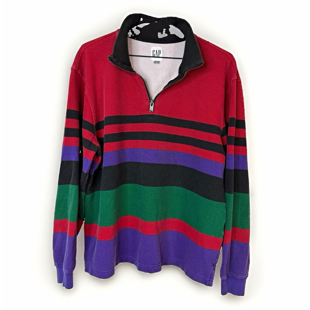GAP Men's Vintage 1990's Striped Colorblock 1/4 Zip Mock Neck Sweatshirt Size S